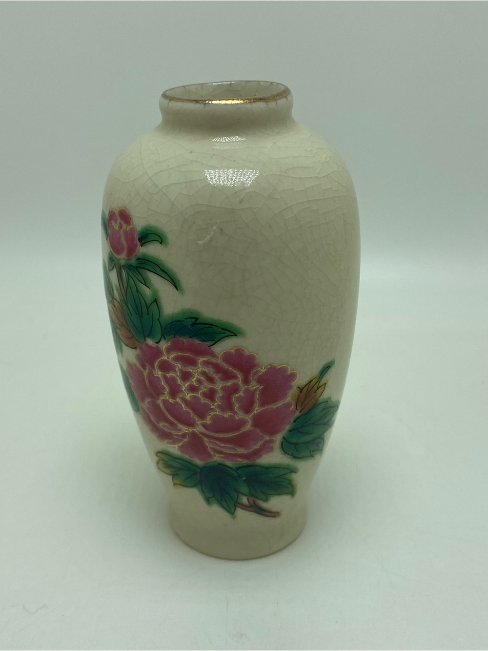 Vintage Home Co Ceramic Floral Accent Vase in Pink and Green Peony